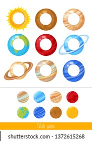 Educational children game, vector illustration. Matching game. Solar system