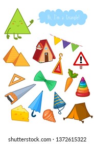 Educational children game, vector illustration. Acquaintance with the shape