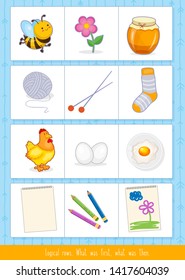 Educational children game, vector illustration. Logical rows for kids.