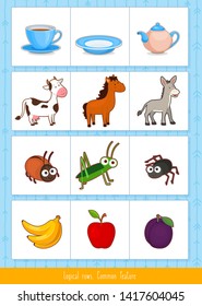 Educational children game, vector illustration. Logical rows for kids.