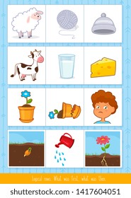 Educational children game, vector illustration. Logical rows for kids.