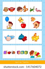 Educational children game, vector illustration. Logical rows for kids.