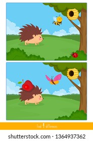 Educational children game, vector. Logic game for kids. Find 4 differences