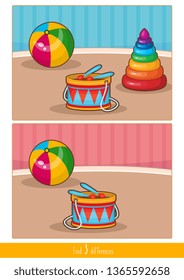 Educational children game, vector. Logic game for kids. Find 3 differences.