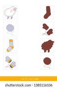 Educational children game, vector. Logic game for kids. Find the correct shadow