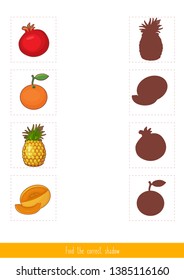 Educational children game, vector. Logic game for kids. Find the correct shadow