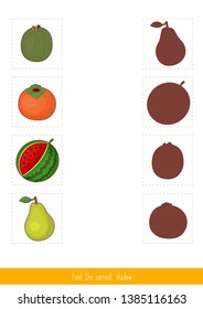 Educational children game; vector. Logic game for kids. Find the correct shadow