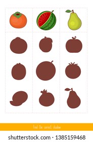 Educational children game, vector. Logic game for kids. Find the correct shadow