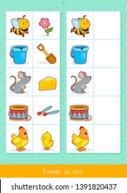 Educational children game, vector. Logic game for kids. Memory game
