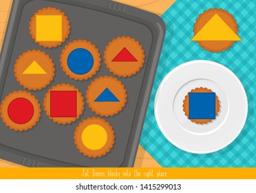 Educational children game, vector. Matching game with blocks for kids