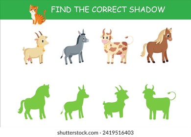 Educational Childrens Game Focused on Matching Animals to Their Correct Shadows