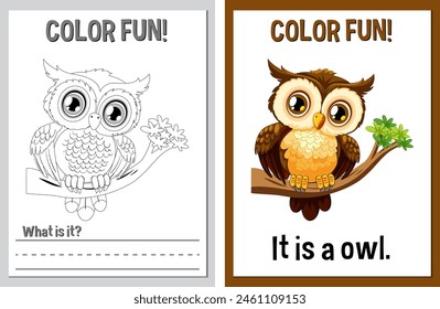 Educational coloring activity with cute owl illustration