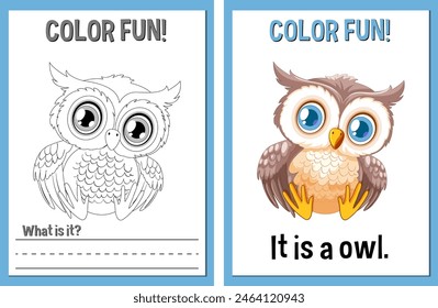 Educational coloring sheets with cartoon owl