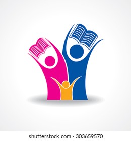 educational concept - happy students with book icon  stock vector