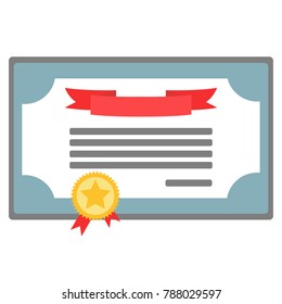 Educational concept, icon of diploma or certificate. Vector illustration in a flat style.