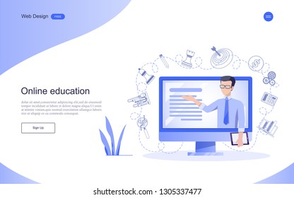 Educational concept for online learning Training to develop knowledge in the organization. E-learning for social media.Flat design vector illustration.