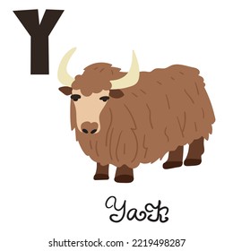 Educational concept. Yak. Animal with letter Y. Flat hand drawn illustration on white background.