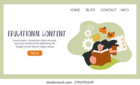 Educational content, back to school concept, education, landing page, hand drawn vector illustration.
