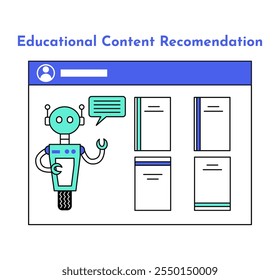 Ícone de recomendação de conteúdo educacional. Ícone Inteligência Artificial na Educação. Ilustração do ícone de e-learning. Educação e aprendizagem com IA.