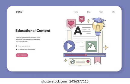 Educational Content theme. Digital learning and knowledge expansion. Online courses, scholarly exploration, e-academic engagement. Flat vector illustration.