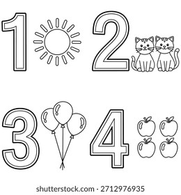 Educational Counting Coloring Sheet with Cute Objects