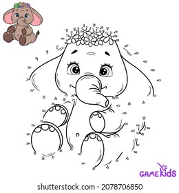 Ein pädagogisches Zählspiel für Kinder. Vektorgrafik. Elefant mit Blumen