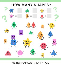Educational counting game with geometric shapes worksheet for children