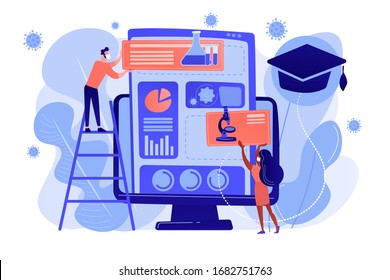 Educational courses software for home-schooling during covid-2019 pandemic quarantine. Learning application, educational technology, online learning concept. Coral blue vector isolated illustration