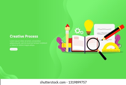 Educational Creative Process Concept and Scientific Illustration Banner, Suitable For Wallpaper, Banner, Background, Card, Book Illustration or Web Landing Page 