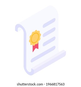 Educational deed, isometric icon of certificate