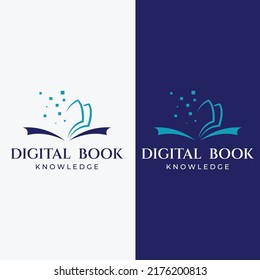 Educational digital book and online knowledge learning book logo and symbol vector icon.