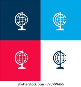 Educational Earth globe four color material and minimal icon logo set in red and blue