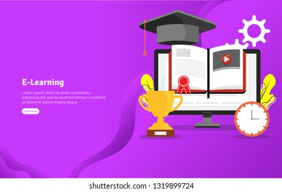Educational E-Learning Concept and Scientific Illustration Banner, Suitable For Wallpaper, Banner, Background, Card, Book Illustration or Web Landing Page, and use for marketing, business or promotion