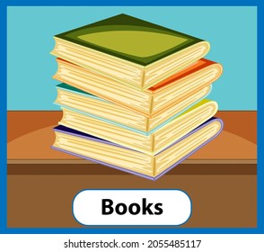 Educational English Word Card Of Books Illustration