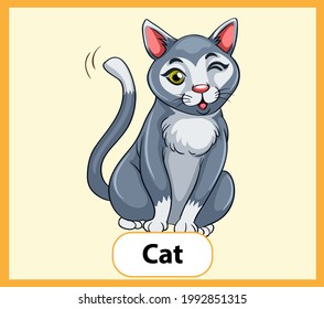 Educational English Word Card Of Cat Illustration