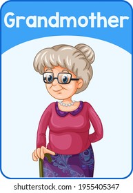 Educational English word card of grandmother illustration