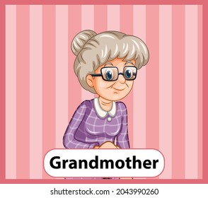 Educational English word card of grandmother illustration