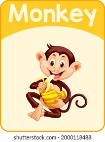 Educational English Word Card Of Monkey Illustration