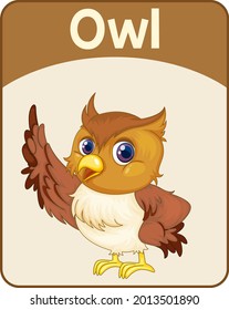 Educational English Word Card Of Owl Illustration