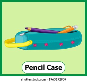 Educational English word card of pencil case illustration