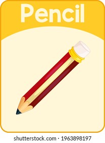 Educational English word card of pencil illustration