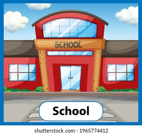 Educational English Word Card Of School Illustration