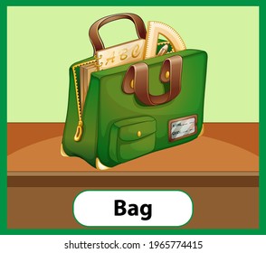 Educational English word card of school bag illustration