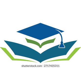 Logotipo de excelencia educativa con tapa de graduación y libros abiertos en capas