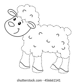 Educational exercise and coloring book for children, sheep vector