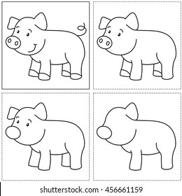 Educational exercise and coloring book for children, pig vector