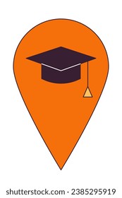 Educational facilities map pinpoint 2D linear cartoon object. Highschool university location mark isolated line vector element white background. High school college pin color flat spot illustration