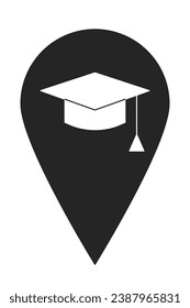 Educational facility map pinpoint black and white 2D line cartoon object. Highschool university location mark isolated vector outline item. High school college pin monochromatic flat spot illustration