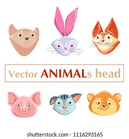 Educational flashcard animals heads