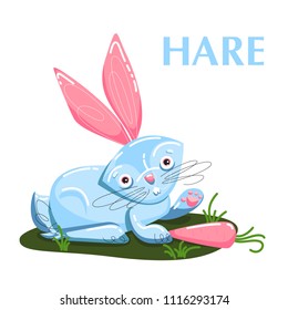 Educational flashcard hare eating the carrot